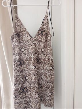 Snake Print Slip Dress - Neutral Brown Tones